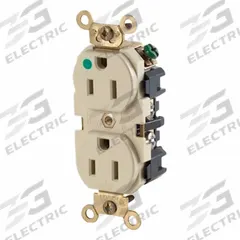 LEVITON Wide Body Duplex Receptacle: Hospital Grade, Duplex, 5-15R, Ivory, 125V AC, 15 A (MPN MRI82-I)