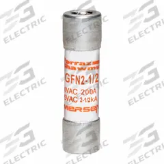 MERSEN Fuse: GFN Series, Midget, Time-Delay, 2.5 A, 250 V AC, 13/32 in x 1 1/2 in, Indicating (MPN GFN2-1/2). Key specifications — Series: GFN; Brand: MERSEN.