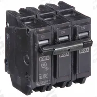 GE Miniature Circuit Breaker: THQL, 100 A, 120/240V AC, Three Phase, 10kA at 120/240V AC, Std (MPN THQL32100). Key specifications — Amps: 100 A; AC Voltage Rating: 120/240V AC; Phase: Three; Max. AIR Rating: 10kA at 120/240V AC; For Use With: Power Mark Gold Load Centers and AQ Lighting Panels.