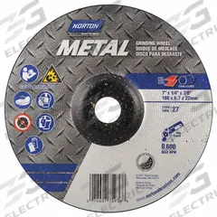 NORTON Depressed Center Grinding Wheel: Type 27, 7" x 1/4" x 7/8", Aluminum Oxide, 24 Grit, Metal (MPN 07660775936). Key specifications — Series: Metal; Brand: NORTON.