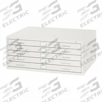 SAFCO PRODUCTS Flat File Cabinet: White, 5 Drawers, 16 1/2 in Overall Ht, 29 3/8 in Overall Dp (MPN 4994WHR). Key specifications — attr988670: Powder Coated; attr988694: Steel; attr988691: Yes; attr988652: SAFCO PRODUCTS; attr988656: White; attr988720: Handle.