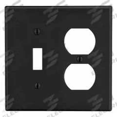 HUBBELL Wall Plate: Combo, 2 Gang, Black, Std Size (MPN P18BK). Key specifications — Brand: HUBBELL; Material: Polycarbonate.