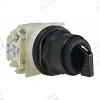 SCHNEIDER Selector Switch: 30 mm Panel Mounting Size, 3 Positions, Short Lever, DPDT, Non-Metallic (MPN 9001SKS46BH2). Key specifications — AC Contact Rating: 1.2 A @ 600 V; Action: Maintained/Maintained/Maintained; Cam: F; DC Contact Rating: 0.27 A @ 250 V; Hazardous Location Specification: Not Rated; Operator Head Material: Polycarbonate; Operator Head Type: Short-Handled Knob; Operator Illumination: Non-Illuminated.
