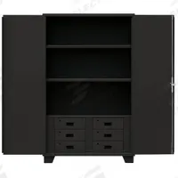 JAMCO Storage Cabinet: 60 in x 24 in x 78 in, Swing Handle & Padlock Hasp, 14 ga Panel Thick, Legs (MPN HG260BL). Key specifications — Cabinet Color: Black; Method of Construction: Welded; Base Type: Legs; Assembled: Assembled; Mobility: Stationary; Adjustable Shelves: (2) Adjustable; Cabinet Finish: Powder Coated; Cabinet Material: Steel.