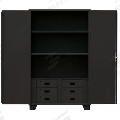 JAMCO Storage Cabinet: 60 in x 24 in x 78 in, Swing Handle & Padlock Hasp, 14 ga Panel Thick - Industrial Shelf Cabinets with Drawers