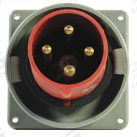 HUBBELL Pin and Sleeve Inlet: Red, 380 to 415V AC, Single/Three Phase, 60 A_63 A, 3 Pole, 4 Wire (MPN HBL460B6W). Key specifications — Brand: HUBBELL.