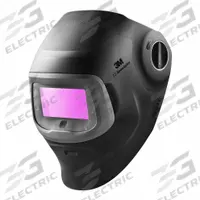 3M Welding Helmet: Auto-Darkening, Black, 3/5/8 - 12, 2.1 in x 4.2 in, Digital, Grind Mode, Ratchet (MPN 09-0100-20). Key specifications — Color: Black; Suspension Adjustment Type: Ratchet; Series: G5; Graphics: None; Viewing Area: 2.1 in x 4.2 in; Brand: 3M; Grind Mode: Yes; Helmet Material: PPA.