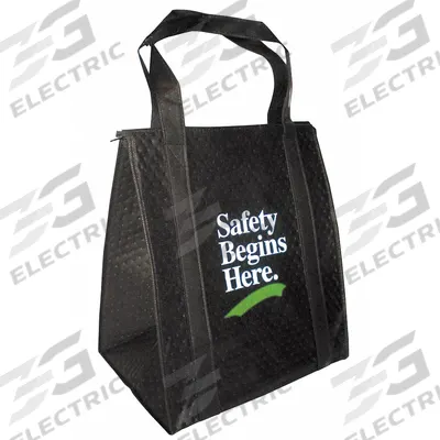 THE MAREK GROUP Tote Bag: Black, Zipper, 15 in Overall Lg, 15 in Overall Wd - Insulated Tote Bags