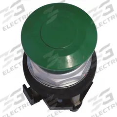 EATON Mushroom Head Push Button: Green, 30 mm Mounting Size, Non-Metallic, Maintained/Maintained (MPN HT8DBG). Key specifications — Brand: EATON; Action: Maintained/Maintained; Series: HT800; Push Button Material Type: Non-Metallic.
