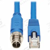 EATON TRIPP LITE Ethernet Cable: 32.8 ft Lg, X Coding, M12 Male Straight x RJ45 Male Straight, PoE++ (MPN NM12-6A2-10M-BL). Key specifications — Brand: EATON TRIPP LITE; Cable Jacket Color: Blue; End 1 Coding: X; IP Rating: IP68; Performance Category: Cat6a; Power over Ethernet (PoE): PoE++.