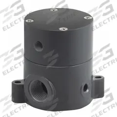 PLAST-O-MATIC Pneumatically Actuated Diaphragm Valve: 1 1/2 in, PVC, 3-Way, FNPT x FNPT, PTFE (MPN BSDA150T-NC-PV). Key specifications — Diaphragm Material: PTFE; Actuator Operation: Air to Spring; Connection Gender - Side 1: Female; Connection Gender - Side 2: Female; Connection Type - Side 2: NPT; Brand: PLAST-O-MATIC; For Media: Corrosive Chemicals; Diaphragm Valve Type: 3-Way.