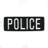 HEROS PRIDE Embroidered Patch: Police, 11 in x 4 in, Black/White, Polyester/Rayon, Back (MPN 5250). Key specifications — attr188498: 11 in x 4 in; attr188499: White; attr188500: Rayon; attr188503: Police; attr193746: HEROS PRIDE.