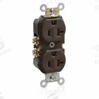 LEVITON Receptacle: Duplex, 5-20, Brown, 125V AC, 20 A, 2 Pole / 3 Wire (MPN BR20)