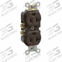 LEVITON Receptacle: Duplex, 5-20, Brown, 125V AC, 20 A, 2 Pole / 3 Wire (MPN BR20)