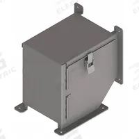 Wireway 90 Degree Elbow: 6 in Wd, 6 in Ht, 6 in, Hinged Cover with Quick-Release Latches, Steel (MPN F66LE9C). Key specifications — Cover Location: Outside; Brand: HOFFMAN; With Knockouts: No.