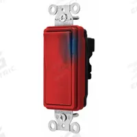 HUBBELL Wall Switch: Rocker Switch, 3-Way, Maintained, Red, 120/277V AC, 20 A (MPN SNAP2123ILR). Key specifications — Illuminated: Yes; Voltage Rating: 120/277V AC.