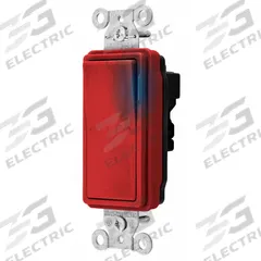 HUBBELL Wall Switch: Rocker Switch, 3-Way, Maintained, Red, 120/277V AC, 20 A (MPN SNAP2123ILR). Key specifications — Illuminated: Yes; Voltage Rating: 120/277V AC.