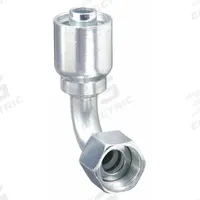 PARKER Hydraulic Crimp Fitting: Steel x Steel, 90° Elbow, -6 For Hose Dash Size, Female x Genderless (MPN 13943-8-6). Key specifications — Fitting Gender: Female x Genderless; Fitting Connection Type: JIC x Crimp; Thread Size: 3/4"-16; For Hose Dash Size: -6; Brand: PARKER.