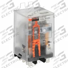 DAYTON Flange Mount Relay: Surface (Side Flange) Mounted, 24V DC, DPDT, 8 Pins/Terminals (MPN 5YR14). Key specifications — Brand: DAYTON; Mounting Style: Side Flange; Electrical Connection: Plug-In Terminal; Manufacturer Part Number: 5YR14; Series: Dayton.