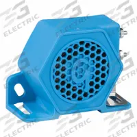 GROTE Vehicle Backup Alarm: Selectable, Tonal, 97 dB Max Sound Level, 12-24V DC, 1 9/16 in Lg, Blue (MPN 73040-5). Key specifications — Alarm Tone Type: Tonal; Mount Type: Bracket; Connector Type: Stud; Brand: GROTE; SAE Type Rating: Type C; Operating Voltage: 12-24V DC.