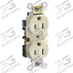 LEVITON Receptacle: Duplex, 5-15, Ivory, 125V AC, 15 A, 2 Pole / 3 Wire (MPN CR15-IS)