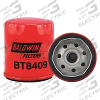 BALDWIN FILTERS Oil/Transmission Filter: Hydraulic Fluid, 3/4"-16 Thread Size, Spin-On, Cellulose (MPN BT8409). Key specifications — Media Material: Cellulose; Brand: BALDWIN FILTERS; Compatible Fluid Type: Hydraulic Fluid; Compatible Vehicle Make: Komatsu; Includes: 14 psid Bypass Valve; Thread Size: 3/4"-16.