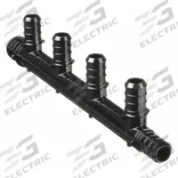 ZURN PEX PEX Manifold: Polysulfone, 3/4 in, 1/2 in, 1 Inlets, 5 Outlets, 160 psi Max Op Pressure (MPN QPM43-5). Key specifications — Material: Polysulfone; Brand: ZURN PEX.
