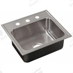 JUST MANUFACTURING Drop-In Sink with Faucet Ledge: 22 in Overall Lg, 19 in Overall Wd, 16 in Bowl Lg (MPN SLADA2219A553-J). Key specifications — Brand: JUST MANUFACTURING; Color Family: Silver/Gray.