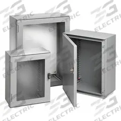HOFFMAN Enclosure: Fiberglass, 30 in x 24 in x 13 in, NEMA 12/13/4/4X, Solid Cover, Hinged (MPN UU756030). Key specifications — Brand: HOFFMAN; Closure Method: 1/4-Turn Latch; Enclosure Material: Fiberglass; Knockouts: Not Included.