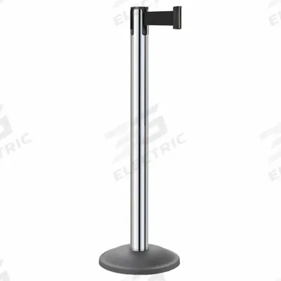 LAVI Barrier Post with Belt: Black, No Pattern, No Legend, 10 ft Belt Lg, Silver - Solid-Color Retractable Belt Post Barriers