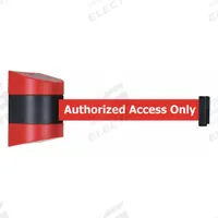 TENSABARRIER Retractable Belt Barrier: Fixed Mounting Plate, 15 ft Belt Lg, Red (MPN 897-15-S-21-NO-RAX-C). Key specifications — Message Color: White; Frame Color: Black/Red; Brand: TENSABARRIER; Belt Color: Red.