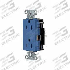 HUBBELL Receptacle: Decorator Duplex, 5-15, Blue, 125V AC, 15 A, 2 Pole / 3 Wire (MPN HBL2152STBL)