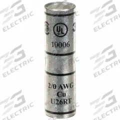 3M Open Barrel Splices: 2/0 AWG Wire Size, Black Code, 2 in, Copper Barrel, 2/0 AWG Max Wire Size (MPN 10006). Key specifications — Die Code: 45; Brand: 3M; Color Code: Black.
