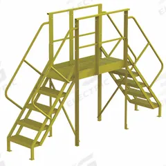 TRI-ARC Crossover Bridge: 4.2 ft Platform Ht, Steel, 1,000 lb Load Capacity, Serrated, 5 Steps (MPN 7CY84). Key specifications — Brand: TRI-ARC; Color: Yellow; Tread Type: Serrated.