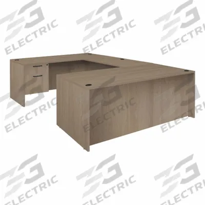 REGENCY Desk: Particle Board, Oak, 2 Pedestals, 4 Drawers, 71 in Overall Wd - Pedestal Desks