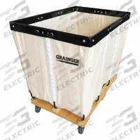 GRAINGER Basket Truck: 20 cu ft, 600 lb, 39 in L x 27 in W x 36 in H, White, Wood, Assembled (MPN 33W335). Key specifications — Brand: GRAINGER; Liner Color: White; Caster/Wheel Configuration: (4) Swivel; Assembled/Unassembled: Assembled.