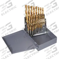 CHICAGO-LATROBE Jobber Length Drill Bit Set: 21 Pc, 1/16" to 3/8" by 64ths, 135° Split Point (MPN 41799). Key specifications — attr1236168: Metal Index; attr1236199: NAS 907 Type B.