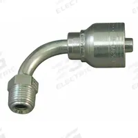 AEROQUIP Hydraulic Crimp Fitting: Steel x Steel, 90° Elbow, -4 For Hose Dash Size, Male x Genderless (MPN 1AA4MFB4). Key specifications — For Hose Dash Size: -4; Fitting Gender: Male x Genderless; Fitting Connection Type: Inverted Flare x Crimp; Thread Size: 7/16"-24; Brand: AEROQUIP.