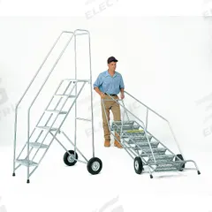 BALLYMORE Rolling Ladder: 7.5 ft Platform Ht, Unassembled, No Locking Mechanism, Steel (MPN FAWL-9-P). Key specifications — Brand: BALLYMORE; Color: Gray; Handrail Configuration: Double Handrails.