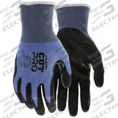 MCR SAFETY Cut Resistant Glove: L, ANSI Cut Level A7, Palm, Dipped, Nitrile, HPPE ( 18 ga ), 1 PR (MPN 92778NFL). Key specifications — Brand: MCR SAFETY; Glove Hand Style: Hand Specific; Touchscreen Compatible: Yes; Includes Reinforced Thumb Crotch: Yes; Knit Material Color: Blue.