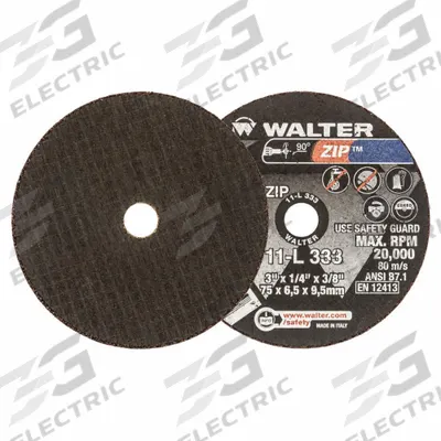 WALTER SURFACE TECHNOLOGIES Abrasive Cut-Off Wheel: Type 1, 3" x 1/8" x 3/8", Aluminum Oxide, 24 Grit - General Purpose Cut-Off Wheels for Carbon & Stainless Steel