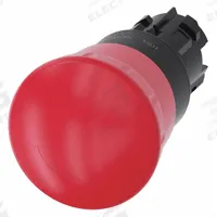 SIEMENS Mushroom Head Push Button: Red, 22 mm Mounting Size, Non-Metallic, Maintained (MPN 3SU1000-1HB20-0AA0). Key specifications — Brand: SIEMENS; Action: Maintained; Series: 3SU; Push Button Material Type: Non-Metallic.
