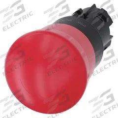 SIEMENS Mushroom Head Push Button: Red, 22 mm Mounting Size, Non-Metallic, Maintained (MPN 3SU1000-1HB20-0AA0). Key specifications — Brand: SIEMENS; Action: Maintained; Series: 3SU; Push Button Material Type: Non-Metallic.