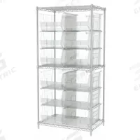 AKRO-MILS Bin Shelving: 36 in x 24 in x 74 in, 1 Sided, 12 Bins, Open, Giant Hopper Bin, Clear (MPN AWS24360288SC). Key specifications — Includes Bins: Yes; Bin Material: Polymer; Frame Color: Silver; Bin HxWxD: (12) 11 in x 16-1/2 in x 23-7/8 in; Frame Material: Steel; Bin Color: Clear; Brand: AKRO-MILS.