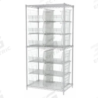 AKRO-MILS Bin Shelving: 36 in x 24 in x 74 in, 1 Sided, 12 Bins, Open, Giant Hopper Bin - Wire Stationary Bin Shelving with Open-Front Bins