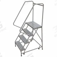 BALLYMORE Rolling Ladder: 3.3 ft Platform Ht, Assembled, Aluminum, Wt-Actuated, Perforated (MPN WLAR104246). Key specifications — Includes Handrails: Handrails Included; Material: Aluminum; Brand: BALLYMORE; Color: Gray.