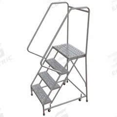 BALLYMORE Rolling Ladder: 3.3 ft Platform Ht, Assembled, Aluminum, Wt-Actuated, Perforated (MPN WLAR104246). Key specifications — Includes Handrails: Handrails Included; Material: Aluminum; Brand: BALLYMORE; Color: Gray.