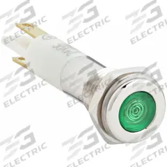APPROVED VENDOR Flush Panel Light: 5/16 in Panel Mounting Hole Dia, LED, Green, Flush Head, H08 (MPN 24M067). Key specifications — Brand: APPROVED VENDOR; Electrical Connection: 0.11 Male Quick Disconnect.