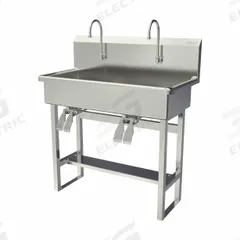 SANI-LAV Wash Station: 45 in Overall Ht, 37 in Bowl Lg, 8 in Bowl Dp, 0.5 gpm Flow Rate, 16 ga (MPN 54FK2.5). Key specifications — Includes Side Splash: Side Splash Not Included; Brand: SANI-LAV.