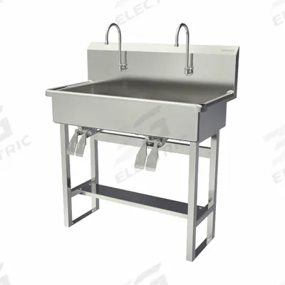 SANI-LAV Wash Station: 45 in Overall Ht, 37 in Bowl Lg, 8 in Bowl Dp, 0.5 gpm Flow Rate - Two-Station Freestanding Wash Stations with Faucets